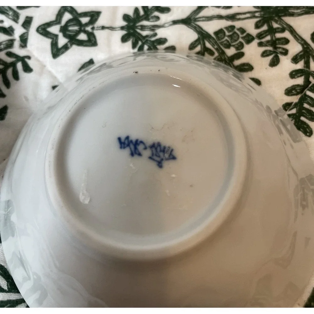 Vintage made in Japan Cherry Blossom Dish Plate Set For‎ 2 Blue & Pink Bamboo